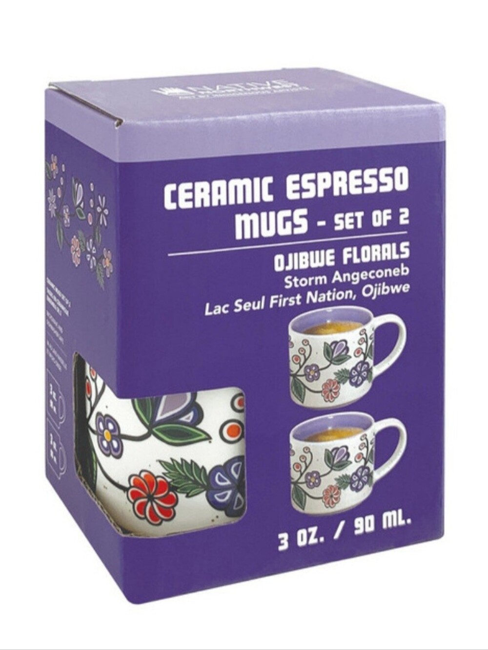 Native Northwest "Ojibwe Florals" Espresso Mug Set, NEW